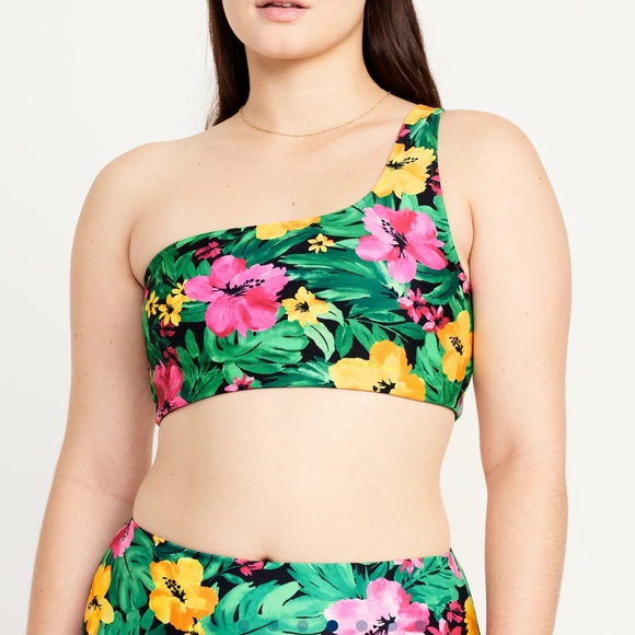 NWT OLD NAVY Printed One-Shoulder Bikini Swim Top Color: Tropical Floral - Picture 5 of 10